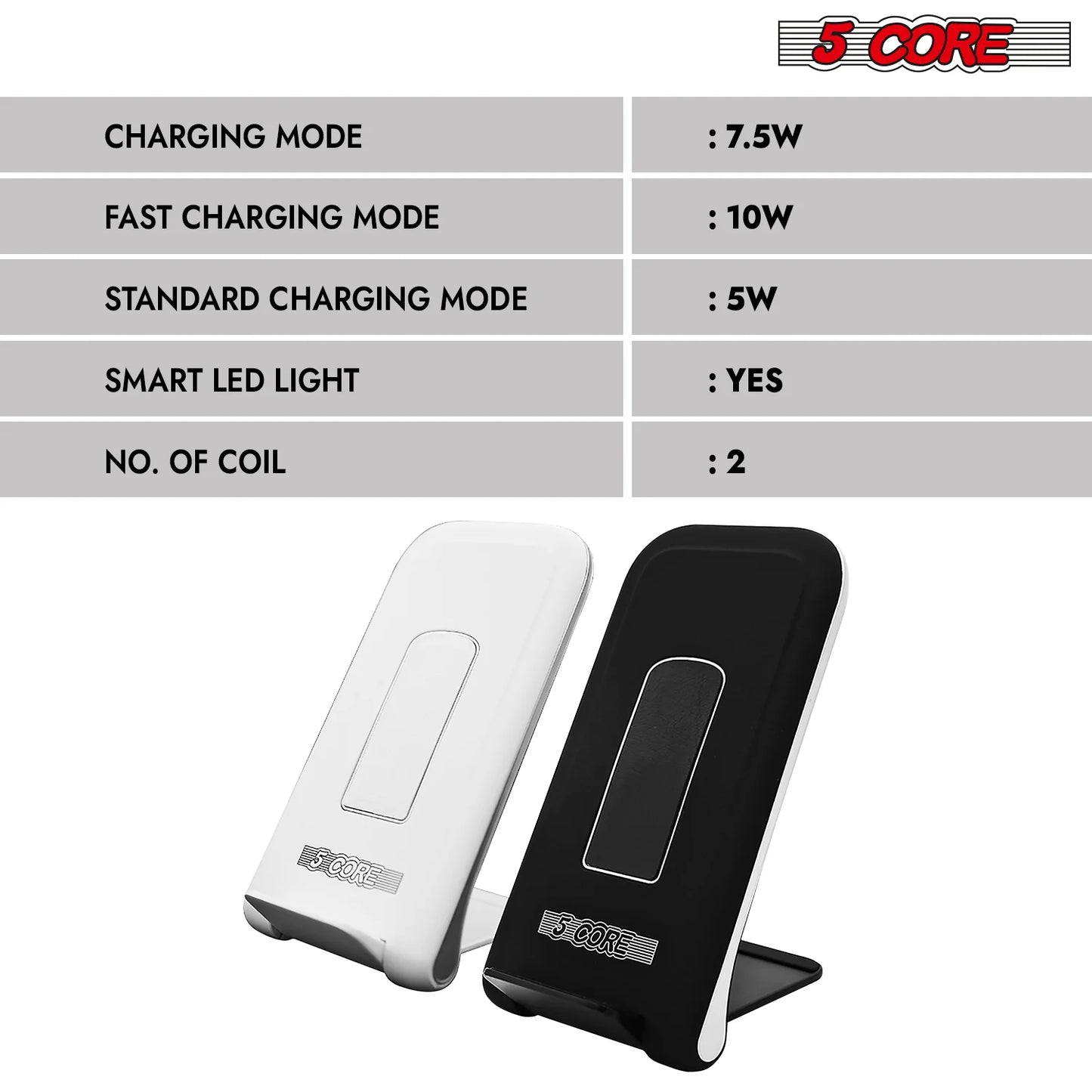 5 Core Wireless Charger 10W Max Fast Wireless Charging Pad Glass Top Pair Boostcharge Slim USB-C